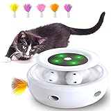 HOFIT Interaktives Katzenspielzeug, Hinterhalt mit Kugelbahnen 2-in-1 Roboter-Katzenspielzeug mit 4 austauschbaren Federn, elektrisches Katzenspielzeug für Katzen/Kätzchen (Weiß)